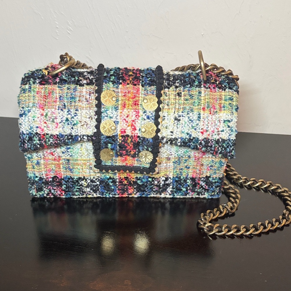 Chic Tweed Crossbody Bag with Chain Strap
